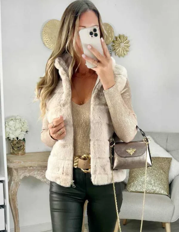 My Look Féminin gilet style fourrure beige Sale