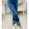 My Look Féminin Jeans bleu basique ourlet strass Clearance