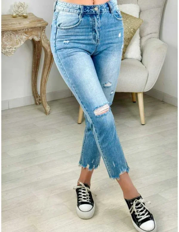 My Look Féminin jeans boyfriend bleu ciel & destroy Online