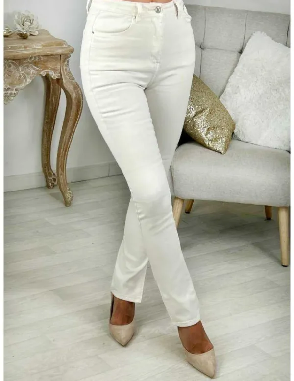 My Look Féminin jeans écru droit et fendu Hot