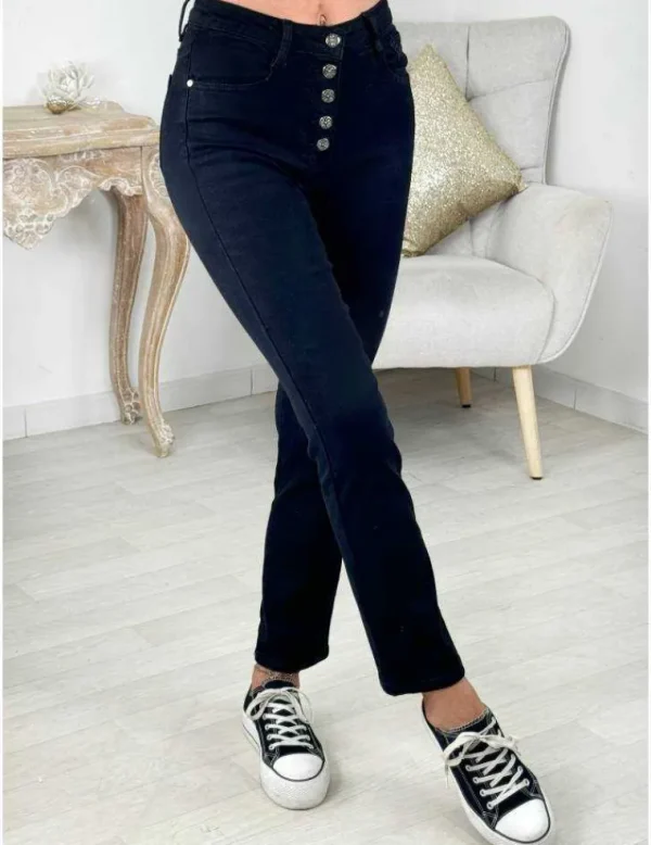 My Look Féminin Jeans noir droit "4 boutons" Outlet