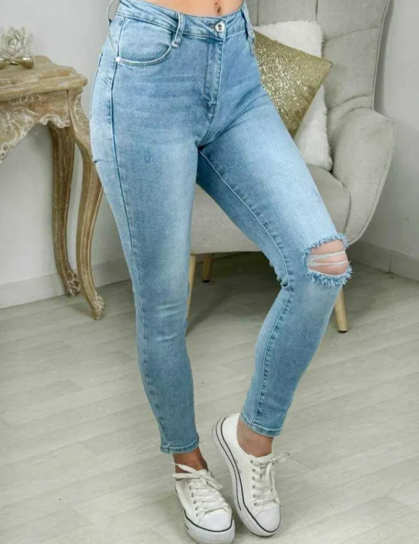 My Look Féminin jeans slim bleu ciel push-up destroy Clearance