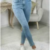 My Look Féminin jeans slim bleu ciel taille haute boutonné Fashion
