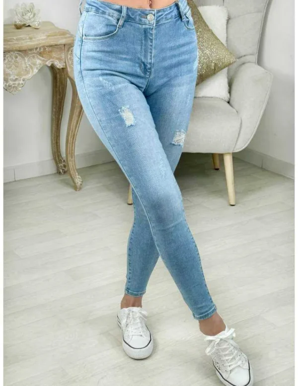 My Look Féminin jeans slim push-up bleu & usé Outlet
