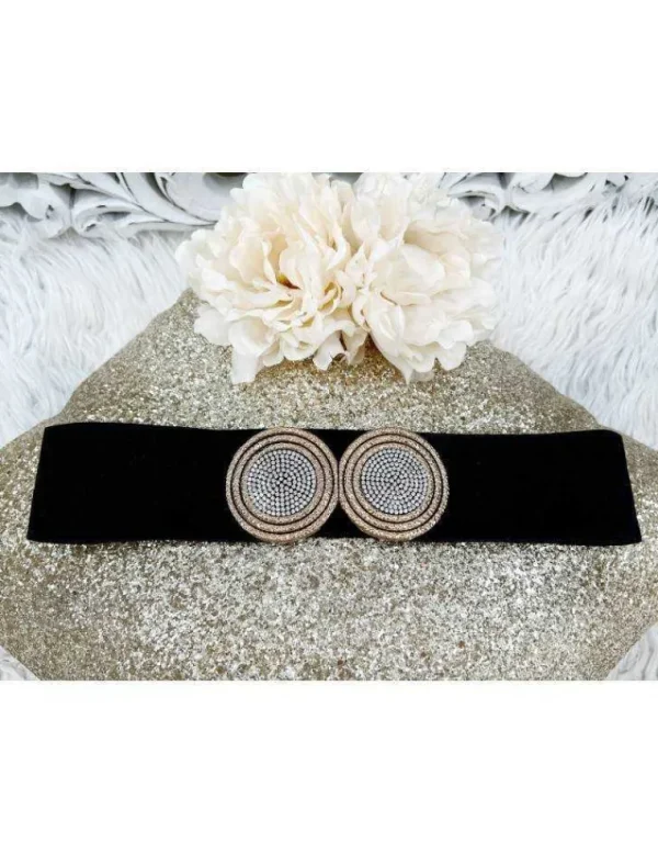 My Look Féminin Jolie ceinture élastique black "strass gold" Hot