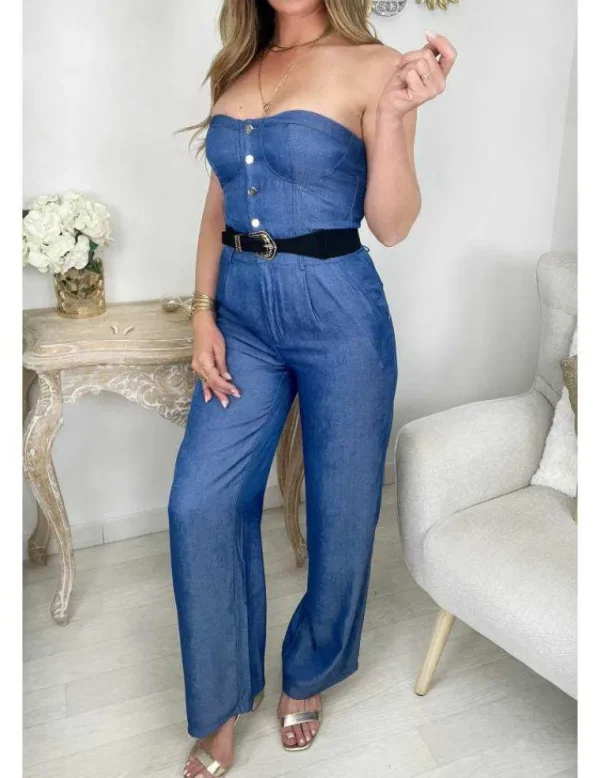 My Look Féminin jolie Combi pantalon bustier " style jeans" Clearance