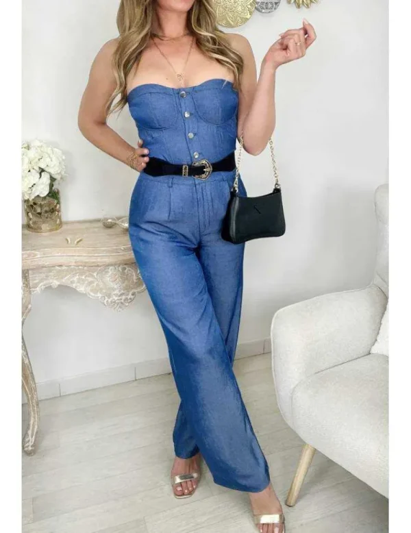 My Look Féminin jolie Combi pantalon bustier " style jeans" Clearance