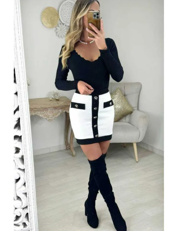 My Look Féminin Jupe en tweed black & white Best