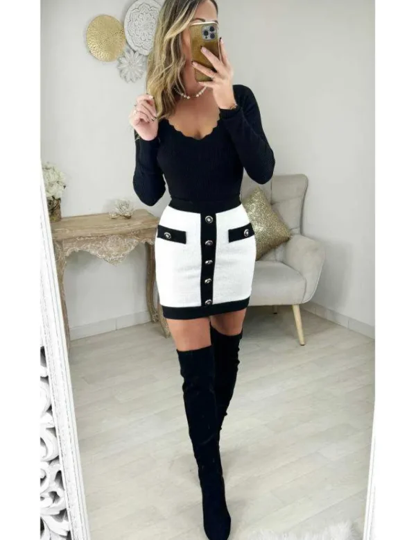 My Look Féminin Jupe en tweed black & white Best