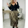 My Look Féminin jupe en voilage plissée motif camel et noir Discount