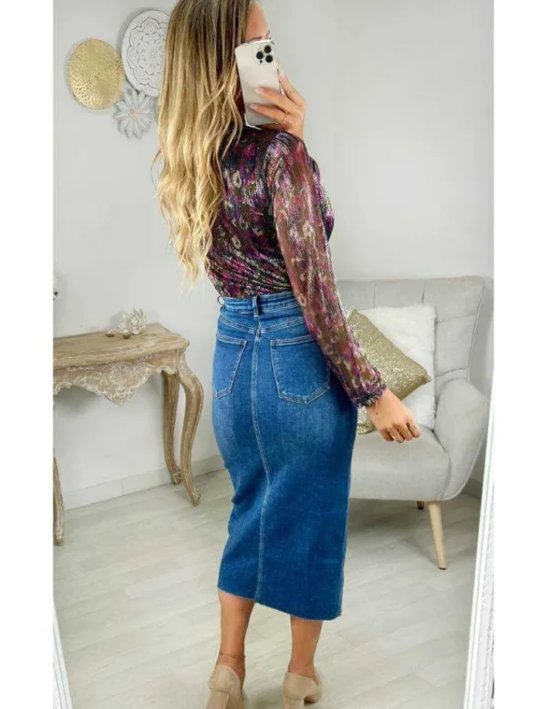 My Look Féminin Jupe Jeans longue fendue Fashion