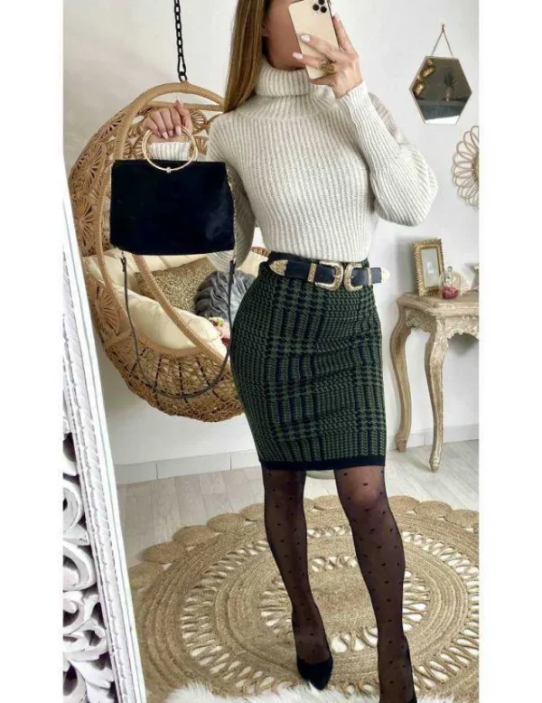 My Look Féminin Jupe kaki crayon "style tweed" Hot