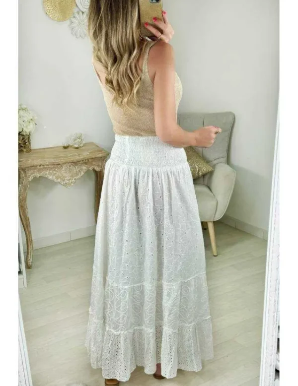 My Look Féminin jupe longue blanche broderie & volants Best