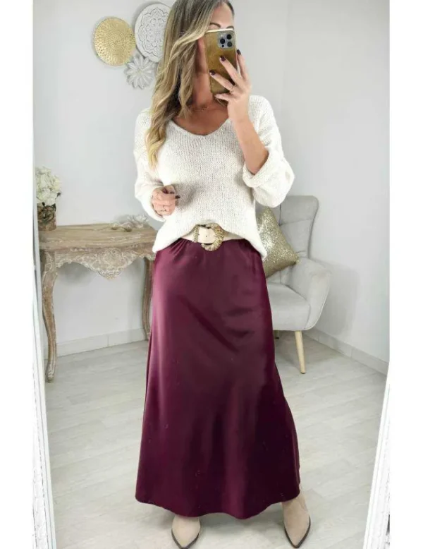 My Look Féminin Jupe longue satiné bordeaux Discount