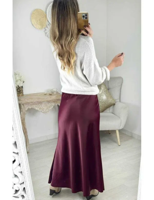My Look Féminin Jupe longue satiné bordeaux Discount