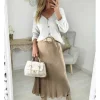 My Look Féminin Jupe longue satiné caramel New