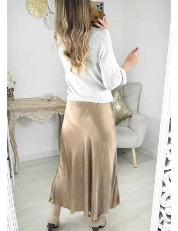 My Look Féminin Jupe longue satiné caramel New