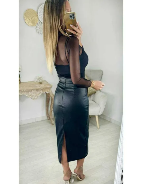 My Look Féminin Jupe longue style cuir noir Online