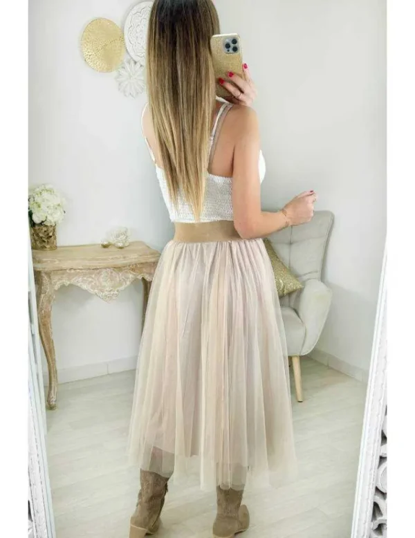 My Look Féminin jupe mi-longue en tulle beige Hot