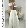 My Look Féminin jupe mi-longue en tulle blanc cassé Fashion