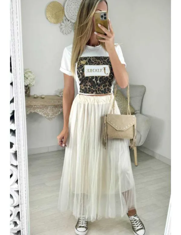 My Look Féminin jupe mi-longue en tulle blanc cassé Fashion