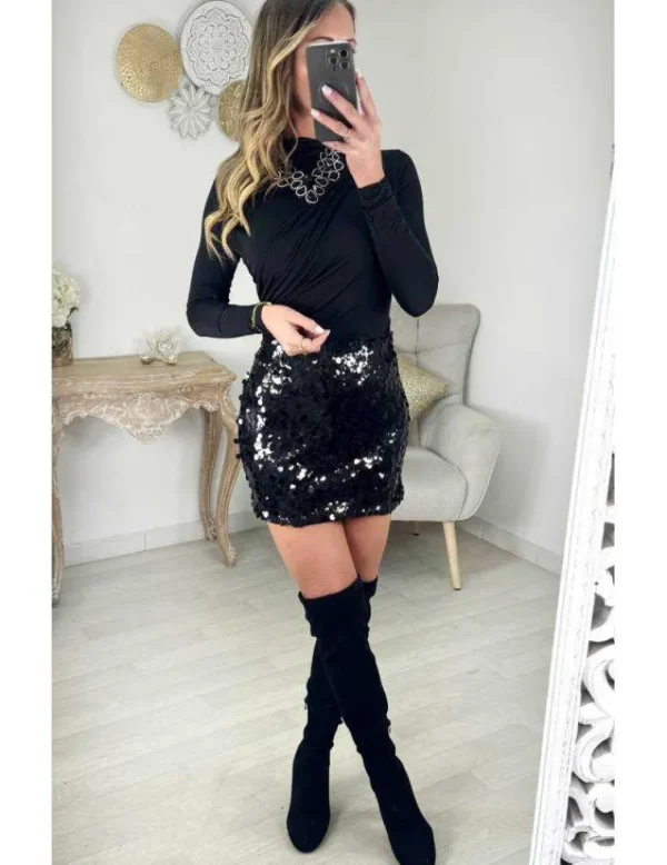 My Look Féminin Jupe noire full sequins Fashion
