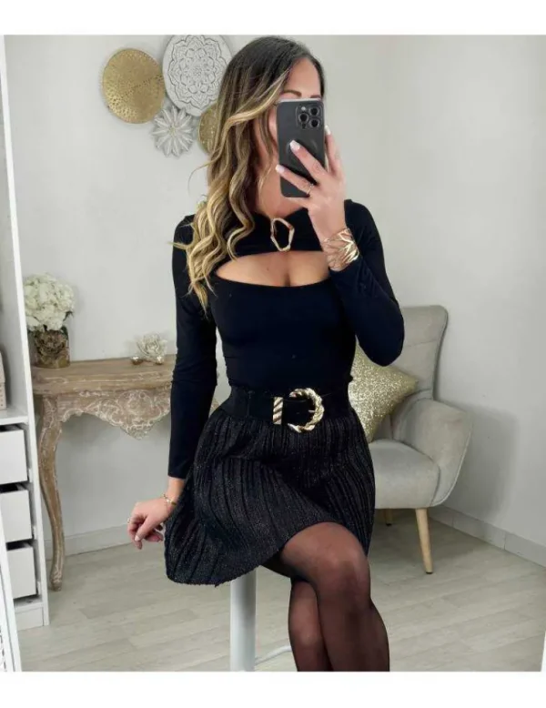 My Look Féminin Jupe plissée noire scintillante Outlet