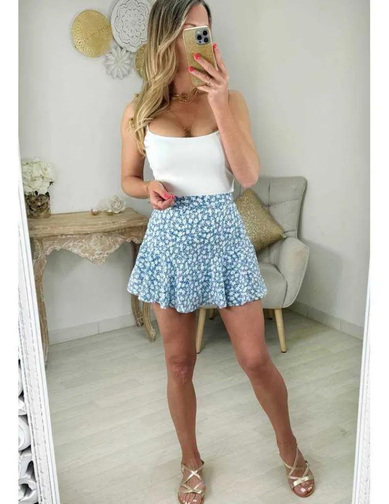 jupe_short_fluide_fleurs__1.webp My Look Féminin jupe short fluide fleurs bleues Clearance