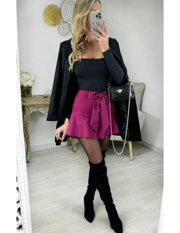 My Look Féminin jupe short framboise & nouée Clearance