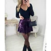 My Look Féminin Jupe short purple ceinture & sequins Hot
