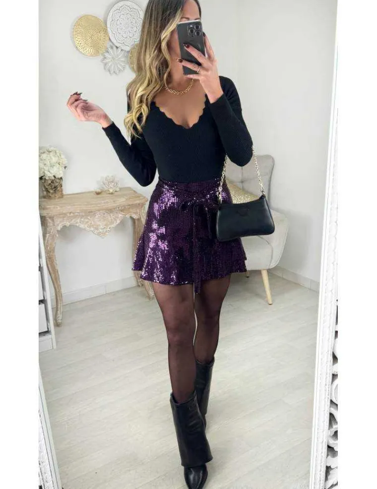 jupe_short_purple_ceintur_1.webp My Look Féminin Jupe short purple ceinture & sequins Hot