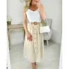 My Look Féminin jupe style lin beige & sa ceinture Best