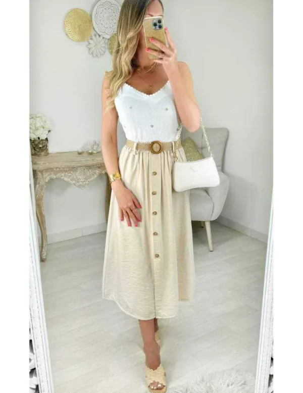 My Look Féminin jupe style lin beige & sa ceinture Best