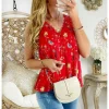 My Look Féminin Ma blouse ample voilage rouge imprimé Fashion