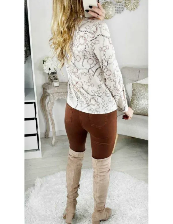 My Look Féminin Ma blouse beige imprimé couture "col lavallière" New