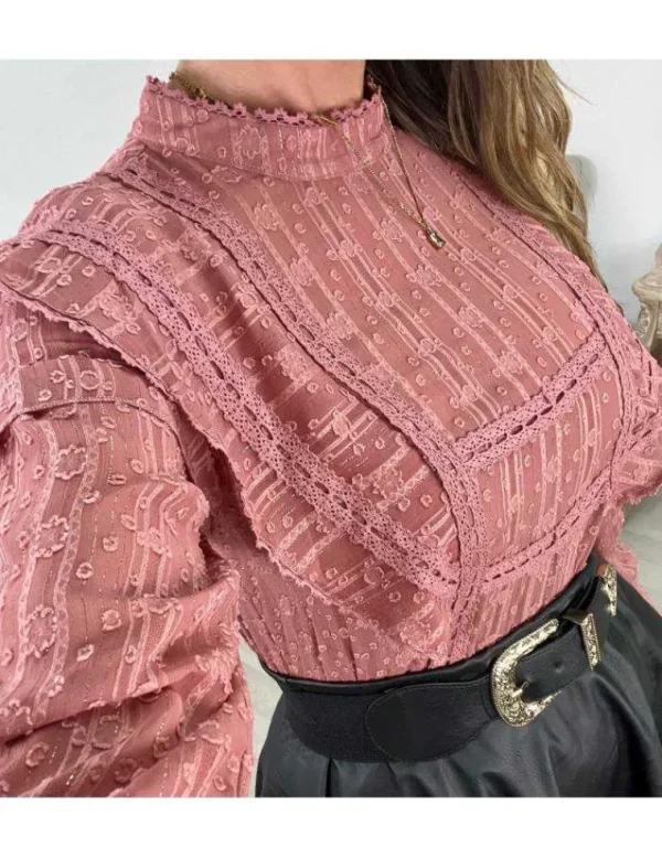 My Look Féminin * Ma blouse Old pink & liserés gold "jolis volants" Online