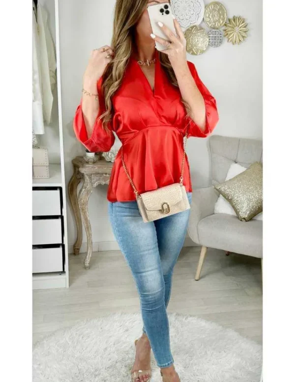 My Look Féminin Ma blouse orange flashy satinée "col V et drapée" New
