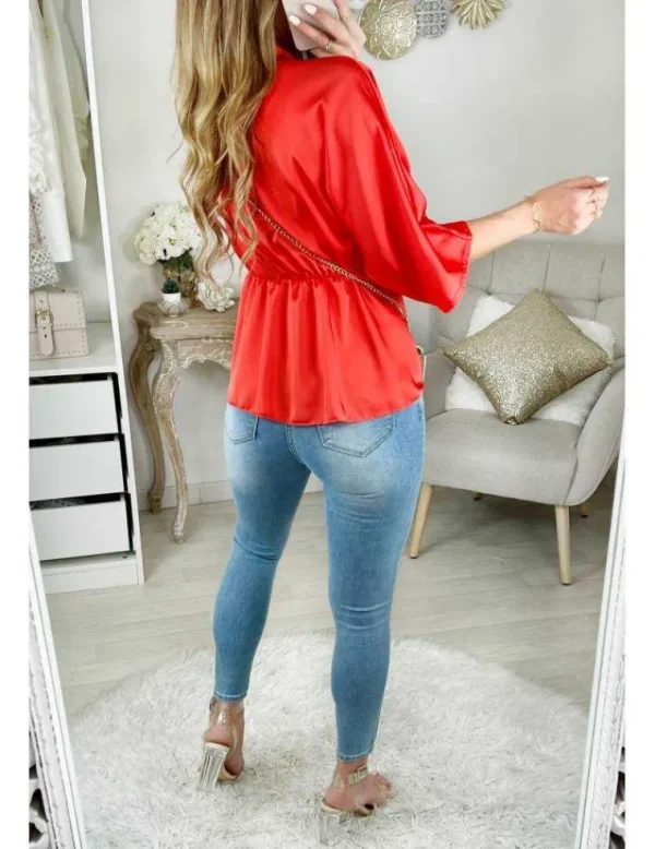 My Look Féminin Ma blouse orange flashy satinée "col V et drapée" New