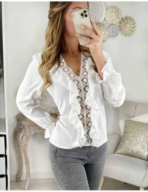 My Look Féminin Ma blouse petits volants et brodée "White" Fashion