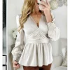 My Look Féminin Ma blouse satinée beige nude "taille drapée" Online