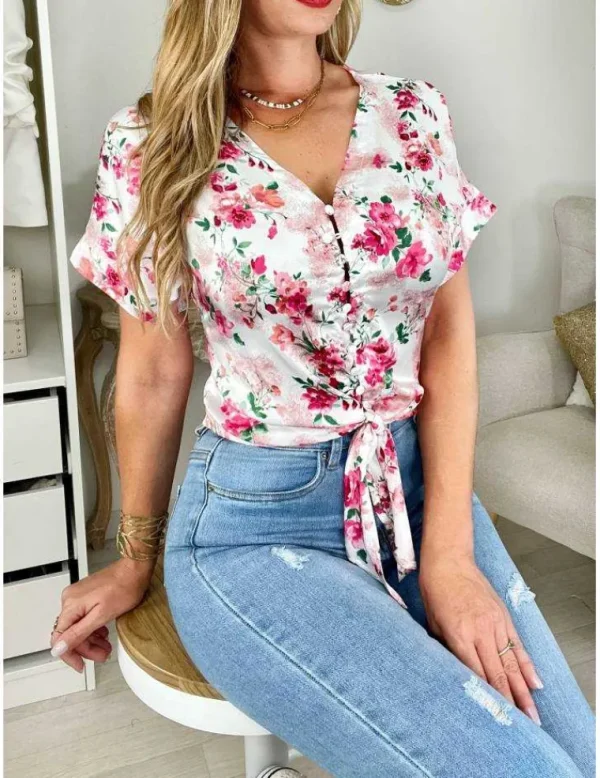 My Look Féminin Ma blouse satinée motif et nouée Best