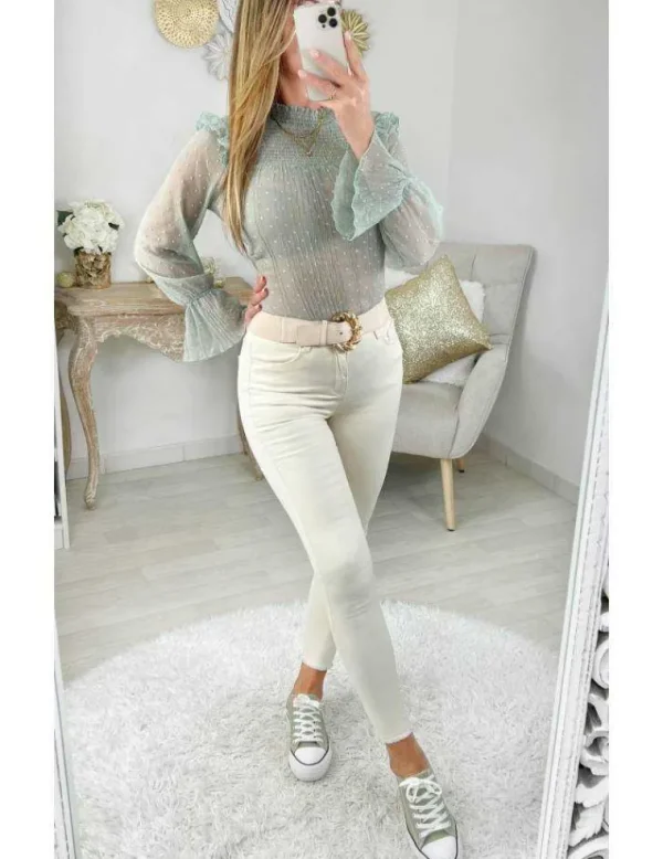 My Look Féminin Ma blouse vert amande "volants & plumetis" Online