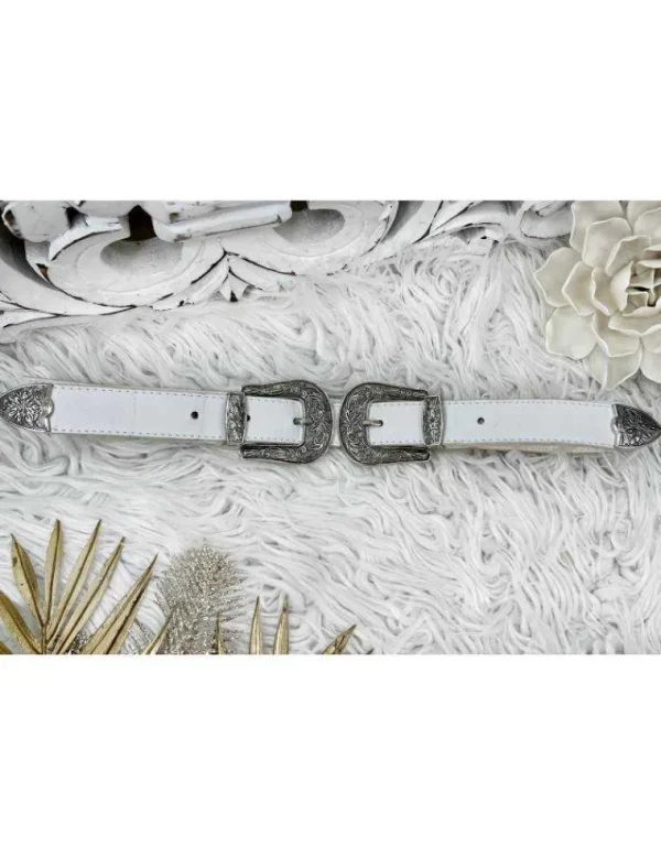 My Look Féminin Ma ceinture blanche style cuir "Double boucle Silver" Discount