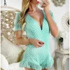 My Look Féminin Ma combi short Green & pois "joli col Vet bas volants" New