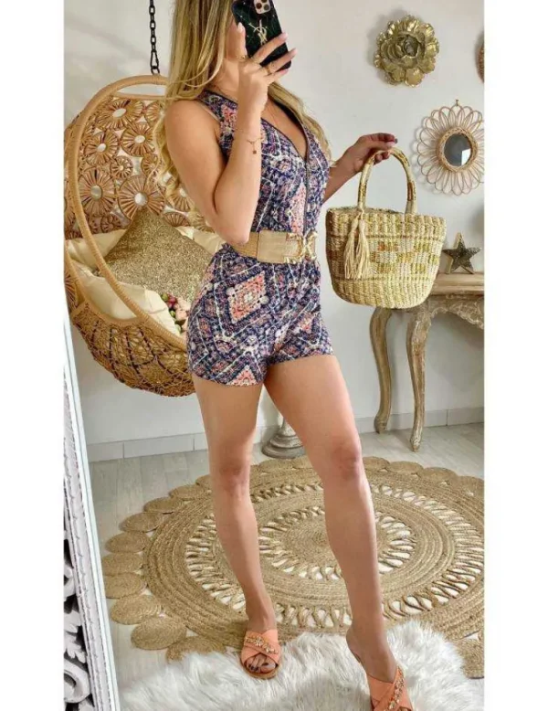 My Look Féminin Ma combi-short imprimée ethnique "col zippé" Discount