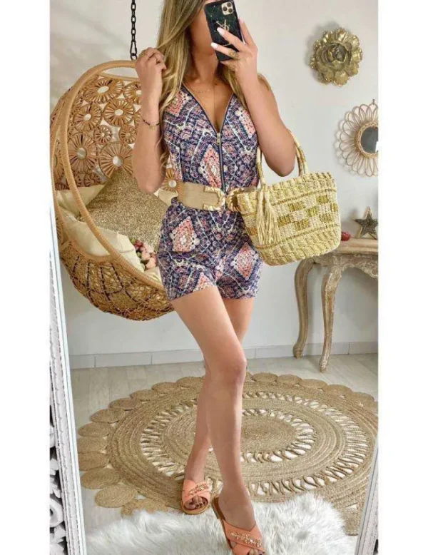 My Look Féminin Ma combi-short imprimée ethnique "col zippé" Discount