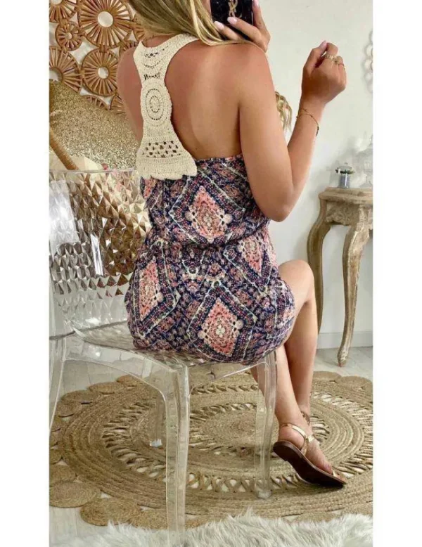 My Look Féminin Ma combi-short Rose ethnique "dos crochet" New