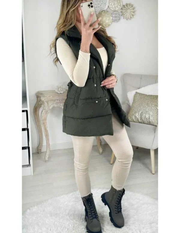 My Look Féminin Ma doudoune mi longue sans manches kaki Clearance
