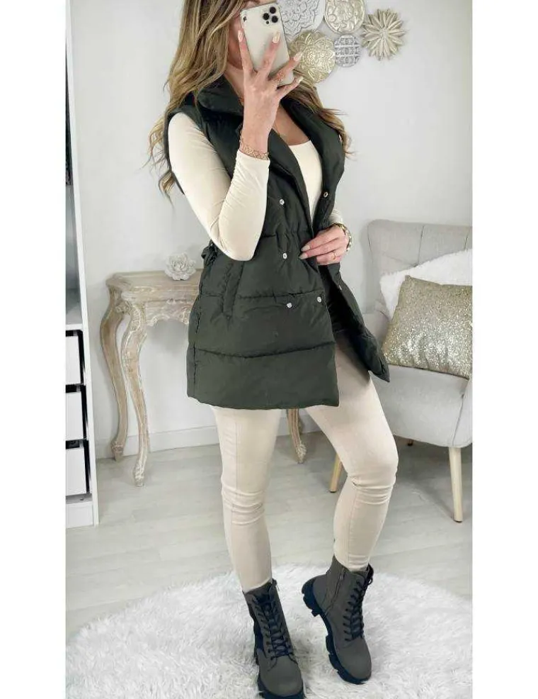 ma_doudoune_mi_longue_san_1.webp My Look Féminin Ma doudoune mi longue sans manches kaki Clearance