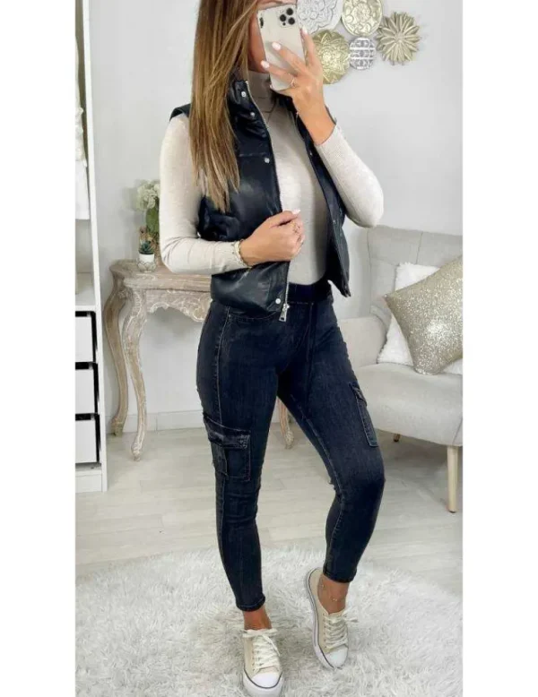 My Look Féminin Ma doudoune sans manches noire "style cuir" Clearance